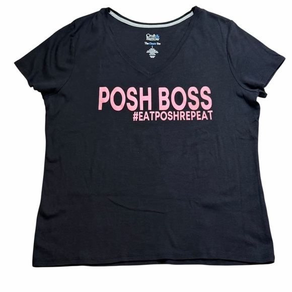 Handmade Upcycled Croft & Barrow Black & Pink POSH BOSS Graphic Tee - Size Large - Picture 5 of 13